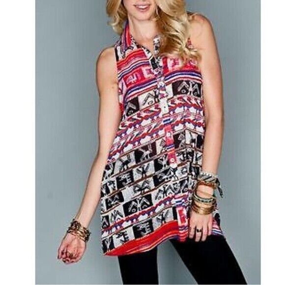 NWT Show Me Your Mumu Caz Collared Top Large Wild Wyoming Button Front $132 - Picture 1 of 10